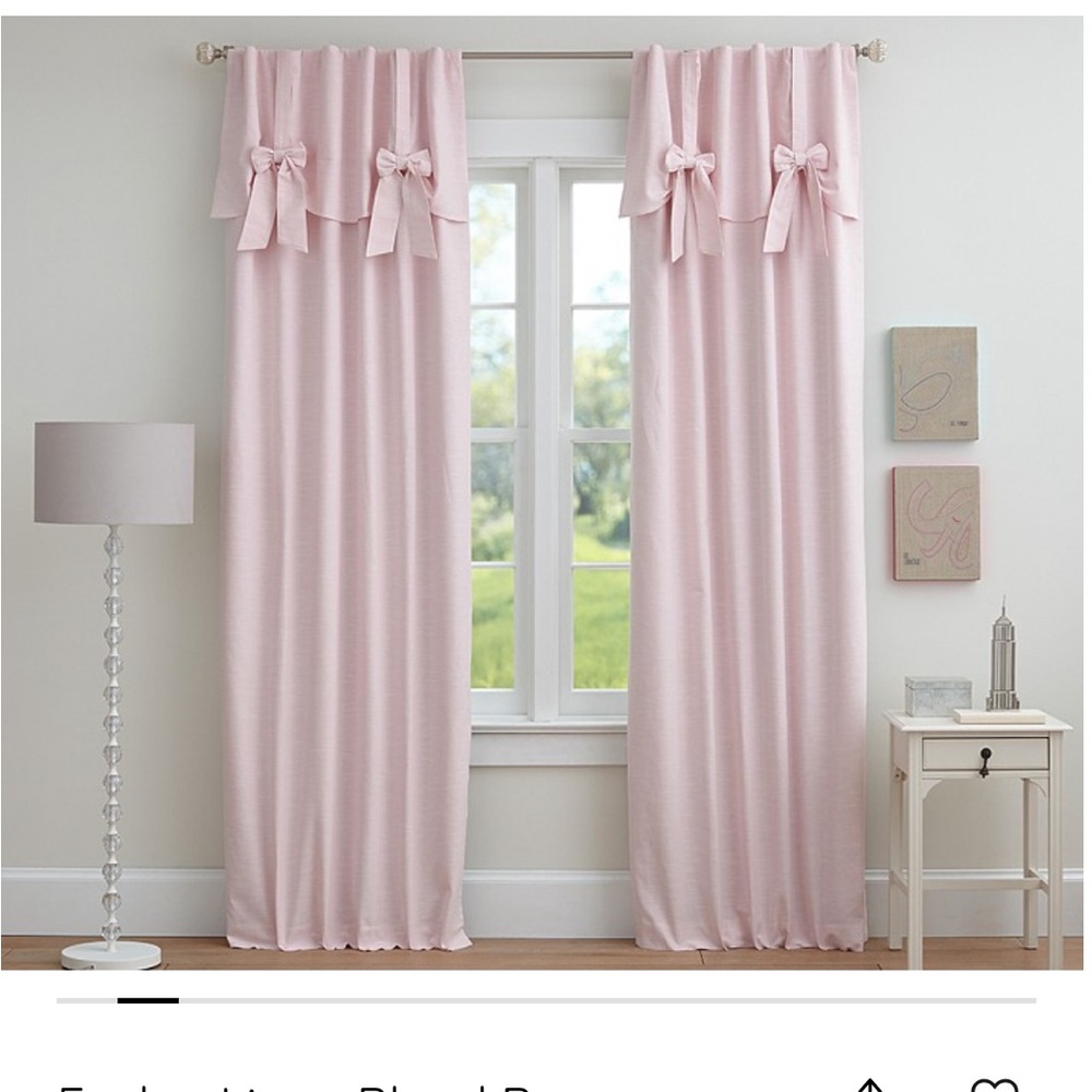 Pair of Pottery Barn Pink Evelyn Bow Blackout Curtains